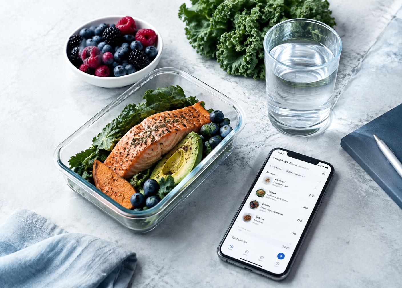 Healthy meal prep with food journal app